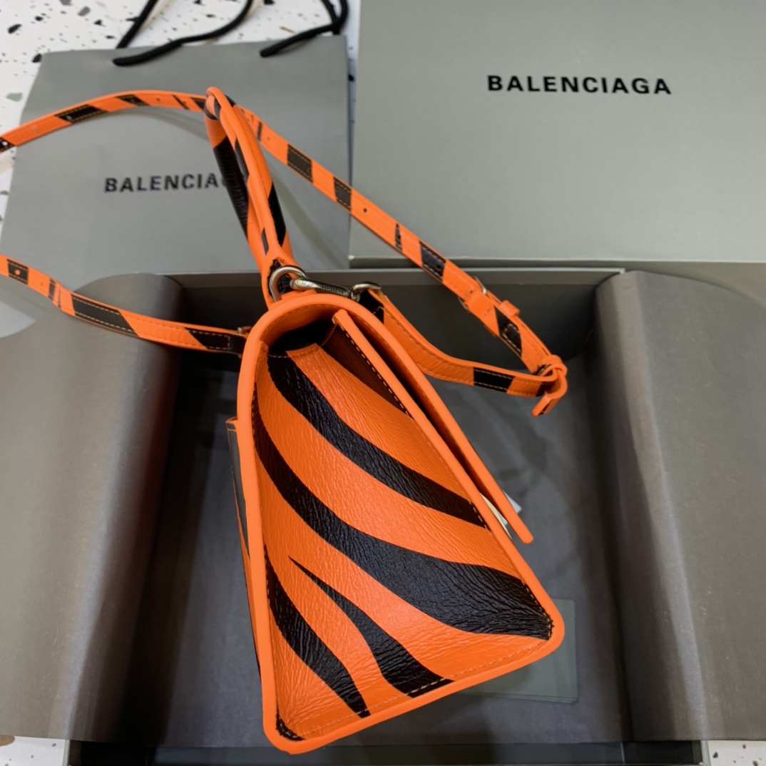 Balenciaga Hourglass Small Handbag Box Calfskin Shoulder Bag Orange/Black